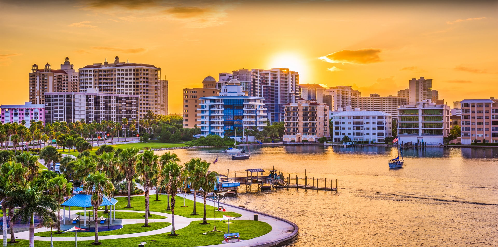 Sun over the Sarasota Florida skyline